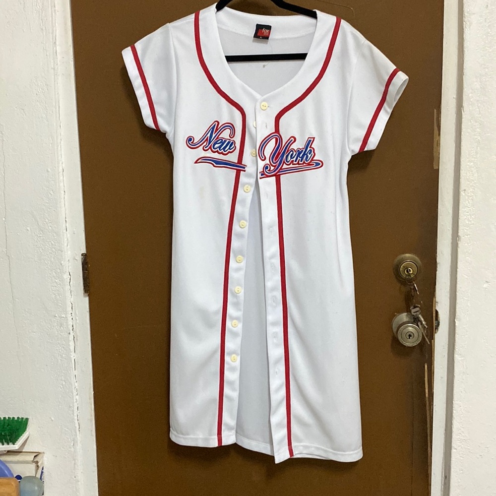 New York Jersey Dress Sz XL white with red and blue piping